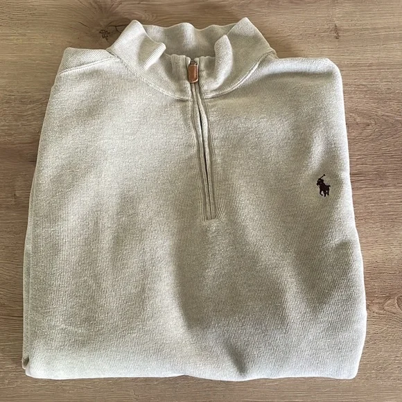 POLO RALPH LAUREN Men's Classic Quarter-Zip Pullover- Color Oatmeal - Picture 5 of 5